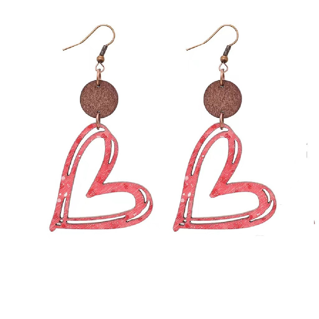 Wholesale Valentine's Day Fashion Hollow Heart Wood Slice Women's Earrings